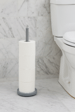 Alden Tall Toilet Roll Holder. Bathroom storage. Freestanding toilet roll holder. Black. Grey. White. Gold. Holder. Modern bathroom accessory. Sturdy iron design. Stainless steel top. Ergonomic height. Contemporary bathroom décor.