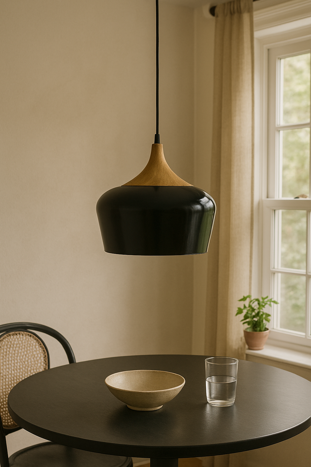 Blake Metal & Wood Pendant Light Blake Metal & Wood Pendant Light. Modern pendant light. Black metal light. Wood top pendant. Industrial lighting. Scandinavian pendant light. Dining room light. Kitchen island pendant. Warm modern décor.