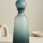Blue Ombre Bottle Vase. Blue glass vase. Ribbed glass vase. Ombre design vase. Modern decorative vase. Slender bottle vase. Small medium large vase. Contemporary home décor. Artistic blue glass accessory.