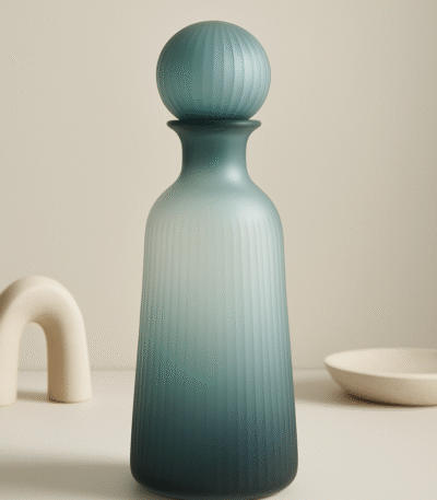 Blue Ombre Bottle Vase. Blue glass vase. Ribbed glass vase. Ombre design vase. Modern decorative vase. Slender bottle vase. Small medium large vase. Contemporary home décor. Artistic blue glass accessory.