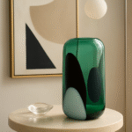 Clayra Abstract Glass Vase. Green glass vase. Abstract decorative vase. Black and white glass vase. Modern art décor. Handcrafted glass centrepiece. Small and large vase. Contemporary decorative accent. Artistic home accessory.