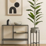 Cole Grey & Black Floor Standing Plant Pot. Grey indoor planter. Black metal plant stand. Small and large plant pot. Minimalist plant holder. Contemporary home décor. Modern floor planter.