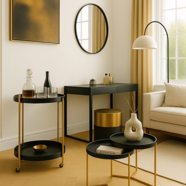 Corina Collection. black shagreen leather. shagreen furniture. gold accent furniture. luxury décor. modern luxury furniture. textured furniture. black and gold décor. elegant home accents. boutique style furniture. contemporary luxury. designer furniture. statement furniture pieces. refined interior style. upscale décor. sculptural décor. modern glam furniture. premium materials. timeless design. sophisticated interiors.