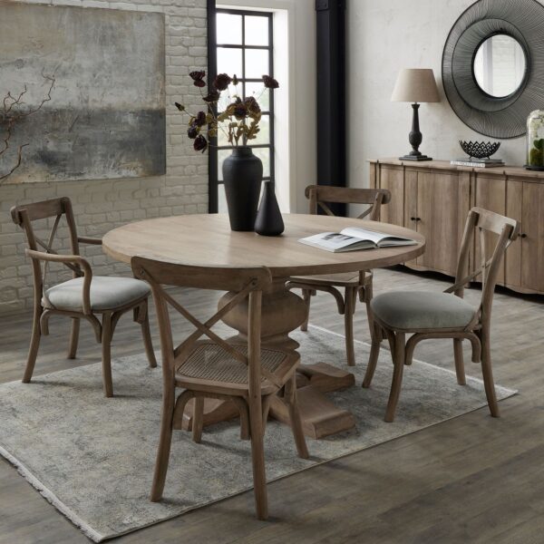 Dining. Table. Furniture. Home. Living. Room. Kitchen. Brown. Wood. Handmade. Handcrafted. Functionality. Round. Premium. Timeless. Durability. Sturdy. Modern. Neutral. Seating. Table.