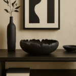 Dren Textured Bowl. Modern decorative bowl. Polyresin bowl. White textured bowl. Black sculptural bowl. Minimalist home décor. Organic centrepiece. Modern table décor.