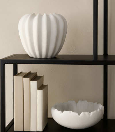 Dren Textured Vase. Modern decorative vase. White sculptural vase. Polyresin home décor. Minimalist vase. Organic design décor. Contemporary accent piece. Textured modern vase.