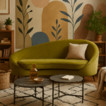 Elston 3 Seater Curved Sofa. Velvet curved sofa. Modern 3 seater. Green velvet sofa. Grey velvet sofa. Contemporary living room furniture. Sculptural design sofa.