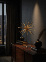 Eren Sculpture on Acrylic Stand. Gold metal sculpture. Modern home décor accent. Acrylic base sculpture. Contemporary art piece. Luxe decorative accessory. Abstract gold sculpture.