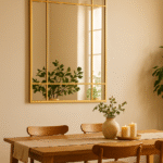 Frey Panelled Wall Mirror. Gold panel mirror. Rectangular wall mirror. Window-style mirror. Industrial wall décor. Modern gold mirror. Grid design wall mirror. Contemporary mirror. Elegant home accessory.