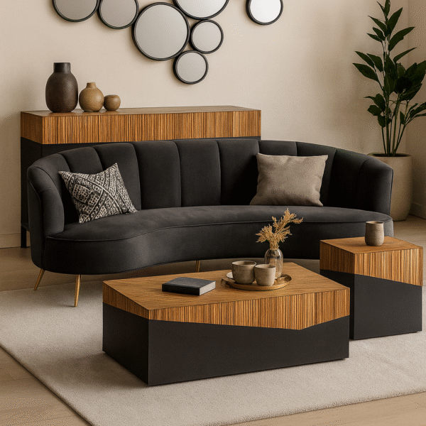 Gale Collection. solid bamboo furniture. bamboo table. natural grain furniture. modern organic design. two-tone furniture. contemporary home décor. minimalist furniture. sustainable materials. refined craftsmanship. warm wood tones. modern living room furniture. sculptural furniture. eco-friendly décor. statement furniture piece. organic texture design. timeless contemporary style. durable home furniture. clean line design. modern natural décor.