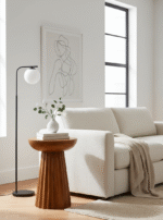 Tova Natural Mango Wood Side Table. Mango wood side table. Ridged base side table. Carved wood table. Natural wood accent table. Modern side table. Minimalist wood table. Eco-friendly mango wood furniture. Living room side table. Rustic wood table. Boho side table. Handcrafted wooden table.