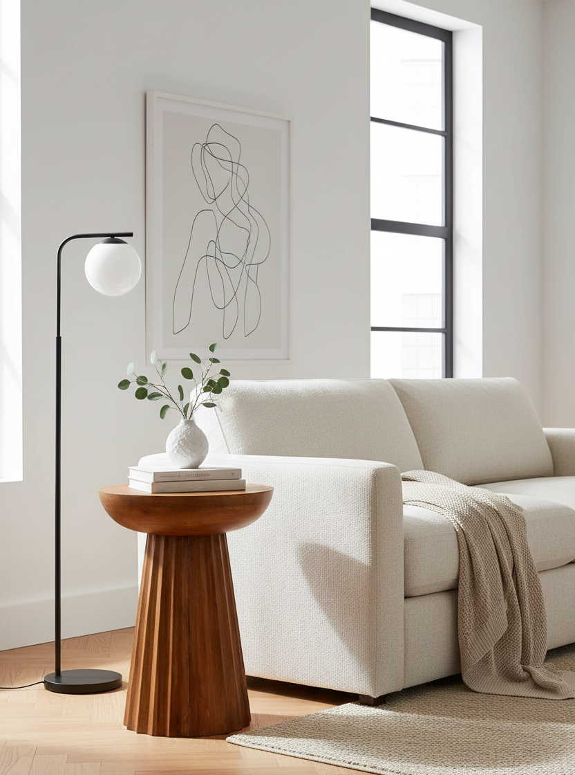 Tova Natural Mango Wood Side Table Tova Natural Mango Wood Side Table. Mango wood side table. Ridged base side table. Carved wood table. Natural wood accent table. Modern side table. Minimalist wood table. Eco-friendly mango wood furniture. Living room side table. Rustic wood table. Boho side table. Handcrafted wooden table.