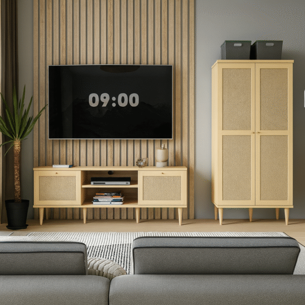bedroom. living room. beige. cabinet. collection. cupboard. decor. display unit. eco friendly. furniture. home. living room. oak. rattan. sideboard. media unit. table. two door. wood