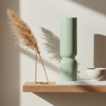 Jude Ridged Base Vase. Modern ceramic vase. White and sage green vase. Sculptural home décor. Textured ceramic vase. Tall modern vase. Contemporary decorative vase.