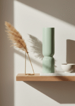 Jude Ridged Base Vase. Modern ceramic vase. White and sage green vase. Sculptural home décor. Textured ceramic vase. Tall modern vase. Contemporary decorative vase.