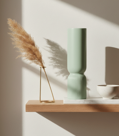 Jude Ridged Base Vase. Modern ceramic vase. White and sage green vase. Sculptural home décor. Textured ceramic vase. Tall modern vase. Contemporary decorative vase.