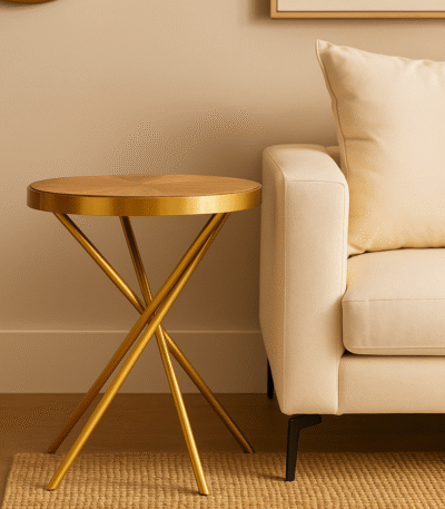 June Round Side Table. Modern side table. Gold finish table. Stainless steel frame. Sculptural base table. Aged fir wood top. Luxury accent table. Contemporary furniture. Small round table. Wooden top side table. Gold legs table. Modern living room décor. Glam side table. Natural wood furniture. Metal and wood table. Designer side table. Chic end table. Minimalist gold table. Round accent furniture. Elegant home décor.