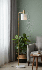 Kelson Floor Lamp. Gold floor lamp. White marble base lamp. Modern standing lamp. Minimalist lighting. Luxury floor light. Gold and white lamp. Elegant home lighting. Contemporary floor lamp. Designer lighting fixture. Living room lamp. Bedroom floor light. Marble and gold décor. Ambient lighting design. Tall floor lamp. Modern interior décor. Sleek metal floor lamp. Stylish home accessory. Luxury lighting solution. Statement floor lamp.