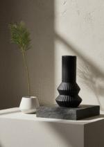 Lani Ribbed Vase. Ribbed ceramic vase. Black vase. White vase. Sculptural home décor. Modern decorative vase. Textured vase. Contemporary ceramic décor. Minimalist vase.
