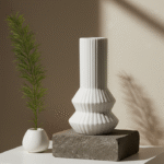 Lani Ribbed Vase. Ribbed ceramic vase. Black vase. White vase. Sculptural home décor. Modern decorative vase. Textured vase. Contemporary ceramic décor. Minimalist vase.