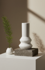 Lani Ribbed Vase. Ribbed ceramic vase. Black vase. White vase. Sculptural home décor. Modern decorative vase. Textured vase. Contemporary ceramic décor. Minimalist vase.