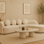 Lorren Curved Linen 3 Seater Sofa. Curved linen sofa. Cream 3 seater sofa. Modern linen sofa. Contemporary cream sofa. Curved back sofa. Elegant living room furniture. Neutral tone sofa. Soft linen upholstery. Plush cushion sofa. Modern home decor. Luxury cream sofa. Curved silhouette couch. Comfortable 3 seater sofa. Modern living room seating. Designer linen furniture.