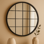 Round wall mirror. Grid round mirror. Circular decorative mirror. Modern round mirror. Statement wall mirror. Industrial home mirror. Contemporary mirror décor. Metal frame mirror. Large circular mirror. Feature wall mirror. Living room round mirror. Bedroom wall mirror. Hallway decorative mirror. Bathroom statement mirror. Modern interior mirror. Architectural wall mirror. Stylish home accessories. Trend-led wall décor. Premium decorative mirror. Home feature mirror.