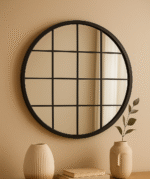 Round wall mirror. Grid round mirror. Circular decorative mirror. Modern round mirror. Statement wall mirror. Industrial home mirror. Contemporary mirror décor. Metal frame mirror. Large circular mirror. Feature wall mirror. Living room round mirror. Bedroom wall mirror. Hallway decorative mirror. Bathroom statement mirror. Modern interior mirror. Architectural wall mirror. Stylish home accessories. Trend-led wall décor. Premium decorative mirror. Home feature mirror.