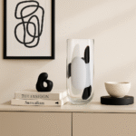 Mono Black & White Vase. Black and white glass vase. Abstract decorative vase. Modern glass vase. Contemporary home décor. Monochrome design vase. Handcrafted decorative piece. Small and large vase. Artistic glass centrepiece.
