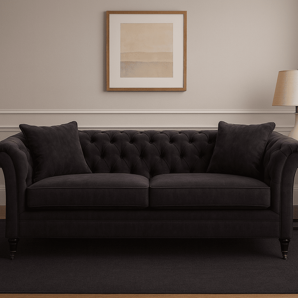 Naya 3 Seater Chesterfield Sofa Naya 3 Seater Chesterfield Sofa. Dark grey velvet sofa. Velvet chesterfield sofa. Modern chesterfield couch. Three seat velvet sofa. Tufted velvet sofa. Button back sofa. Rolled arm sofa. Luxury velvet seating. Elegant living room sofa. Traditional chesterfield design. Classic velvet couch. Comfortable grey sofa. Vintage style sofa. Modern classic sofa. Grey chesterfield sofa. Cushioned velvet sofa. Living room centrepiece. Timeless velvet furniture. Sophisticated home seating.