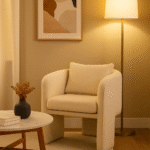 Oreno Boucle Armchair. Cream boucle chair. Black boucle chair. Modern curved armchair. Textured accent chair. Contemporary boucle seating. Upholstered lounge chair. Minimalist armchair. Sculptural modern chair. Comfortable designer chair. Boucle fabric furniture. Luxury modern furniture. Cosy cream chair. Soft textured armchair. Modern living room furniture. Plush cushioned chair. Stylish black armchair. Curved silhouette chair. Elegant home seating. Boutique interior furniture.