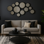 Orly Black Multi Circles Wall Mirror. Round geometric mirror. Black metal wall mirror. Modern decorative mirror. Multi-circle wall décor. Abstract mirror design. Contemporary wall art. Statement home décor.