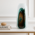 Osa Glass Vase with Marbled Design. Marbled glass vase. Multicoloured glass décor. Modern glass vase. Handcrafted decorative vase. Artistic table décor. Large and tall vase. Contemporary home accessory. Elegant glass centrepiece.