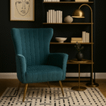 Pia Velvet Accent Chair. Green velvet chair. Gold legs accent chair. Modern velvet armchair. Channel tufted chair. Luxury accent seating. Contemporary velvet furniture. Stylish green chair. Winged backrest chair. Slanted leg design. Plush foam seat. Boutique home decor. Elegant living room chair. Modern bedroom seating. Velvet statement chair. Art deco inspired furniture. Gold finish accent chair. Designer velvet armchair. Soft padded chair. Modern home furniture.