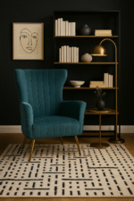 Pia Velvet Accent Chair. Green velvet chair. Gold legs accent chair. Modern velvet armchair. Channel tufted chair. Luxury accent seating. Contemporary velvet furniture. Stylish green chair. Winged backrest chair. Slanted leg design. Plush foam seat. Boutique home decor. Elegant living room chair. Modern bedroom seating. Velvet statement chair. Art deco inspired furniture. Gold finish accent chair. Designer velvet armchair. Soft padded chair. Modern home furniture.