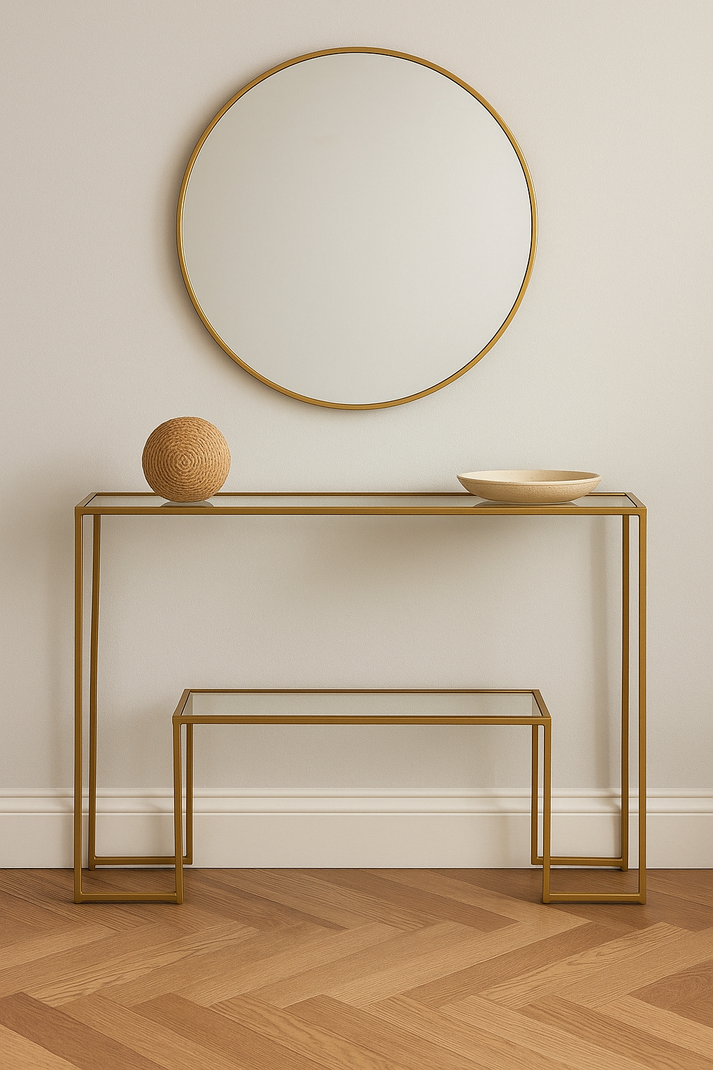 Renor Glass & Gold Console Table Renor Glass & Gold Console Table. Gold console table. Modern glass console. Slim metal frame table. Tempered glass furniture. Minimalist hallway table. Contemporary home décor.