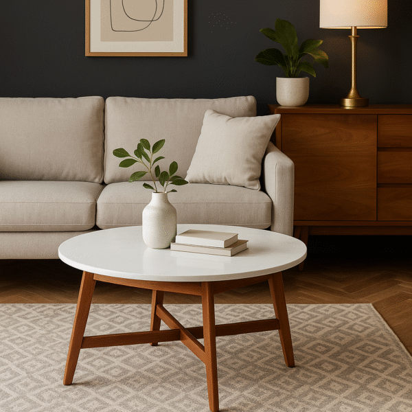 Risa Marble Coffee Table. Marble and acacia coffee table. Round marble top table. Sustainable wooden furniture. Modern living room table. Contemporary marble table. Eco-friendly home décor. Luxury wooden coffee table. Marble and wood design. Durable acacia legs. Minimalist furniture. Elegant round table. Scandinavian coffee table. Boutique home accent. White marble furniture. Modern natural wood table. Timeless marble design. Sustainable home style. Statement coffee table. Organic modern interior.