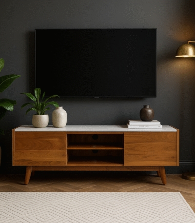 Risa Marble Media Unit. Marble and acacia TV stand. White marble top cabinet. Modern entertainment unit. Sustainable wood media console. Contemporary living room furniture. Marble top storage unit. Luxury wooden TV console. Eco-friendly furniture. Minimalist media cabinet. Marble and wood design. Durable acacia base. Modern home decor. Elegant marble furniture. Two-door TV unit. Scandinavian style console. Sustainable acacia furniture. Modern TV sideboard. Boutique living room storage. Timeless marble and wood furniture.