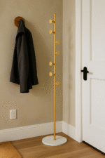 Rome Gold & White Coat Stand. Gold coat rack. Modern coat stand. Marble base hall stand. Minimalist hallway furniture. Luxury entryway décor. Contemporary organiser.