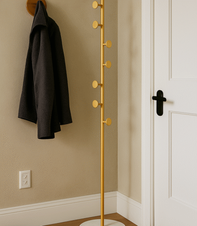 Rome Gold & White Coat Stand. Gold coat rack. Modern coat stand. Marble base hall stand. Minimalist hallway furniture. Luxury entryway décor. Contemporary organiser.