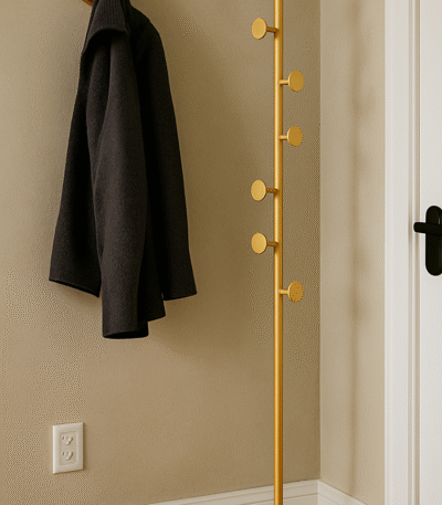 Rome Gold & White Coat Stand. Gold coat rack. Modern coat stand. Marble base hall stand. Minimalist hallway furniture. Luxury entryway décor. Contemporary organiser.