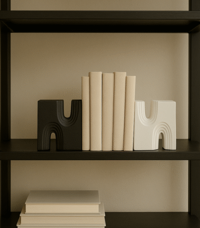 Ryn Set of 2 Black & White Bookends. Modern bookends. Abstract bookends. Black and white décor. Minimalist shelf accessories. Contemporary home décor. Artistic book holders.