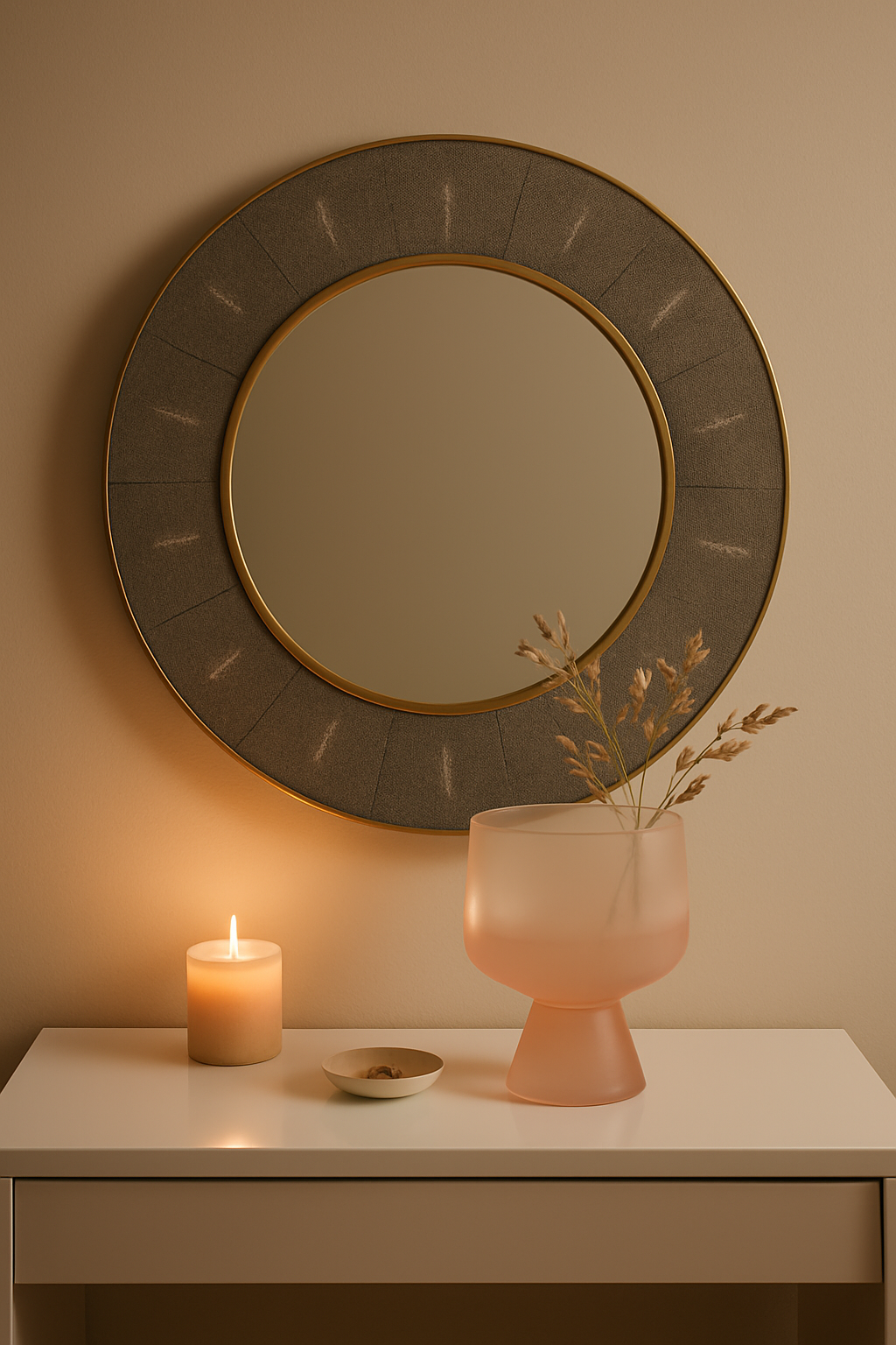 Shagreen Grey Wall Mirror Shagreen Grey Wall Mirror. Grey and gold mirror. Textured wall mirror. Luxury home décor. Boho chic mirror. Contemporary wall accent. Gold trim mirror. Modern interior accessory. Elegant wall décor.