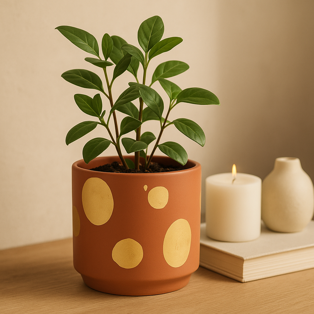 Sia Gold Spotted Plant Pot Sia Gold Spotted Plant Pot. Gold ceramic planter. Terracotta pot. Handcrafted plant pot. Small and medium plant pot. Modern home décor. Minimalist luxe décor. Artistic terracotta pot. Contemporary gold accent plant pot.