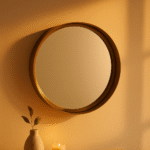 Sona Gold Wall Mirror. Gold round mirror. Stainless steel wall mirror. Hammered metal frame. Modern minimalist décor. Small and medium mirror. Contemporary gold mirror. Luxe wall accent. Elegant home décor.