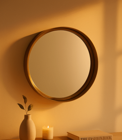 Sona Gold Wall Mirror. Gold round mirror. Stainless steel wall mirror. Hammered metal frame. Modern minimalist décor. Small and medium mirror. Contemporary gold mirror. Luxe wall accent. Elegant home décor.