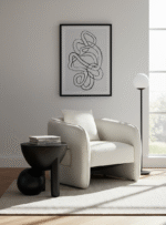 Tova Ball Detail Side Table. Mango wood side table. Black side table. White side table. Sculptural side table. Modern accent table. Sphere base table. Contemporary side table. Artistic furniture. Small round table. Living room side table. Bedroom side table. Minimalist side table. Decorative table. Wooden side table.