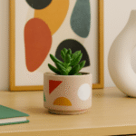 Tovi Abstract Plant Pot. Abstract ceramic planter. Colourful plant pot. Modern home décor. Artistic flower pot. Small indoor planter. Boho décor accessory. Contemporary ceramic pot.