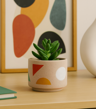Tovi Abstract Plant Pot. Abstract ceramic planter. Colourful plant pot. Modern home décor. Artistic flower pot. Small indoor planter. Boho décor accessory. Contemporary ceramic pot.