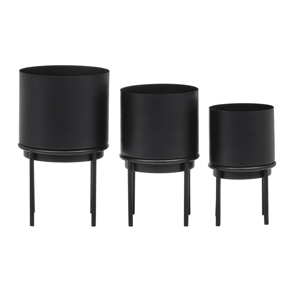 Kye Set of 3 Black Plant Pots Kye Set of 3 Black Plant Pots. Modern black planters. Metal plant stands. Iron planters. Minimalist décor. Indoor plant display. Contemporary planter set. Durable planters. Stylish plant holders.